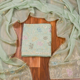 Organza Sea Green Unstitched Suit